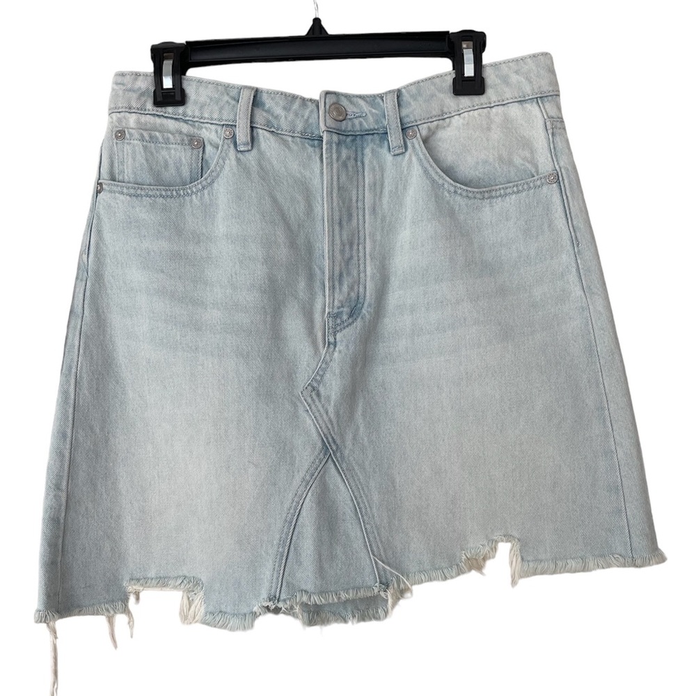 Free People Light Blue Distressed Asymmetrical Denim Skirt